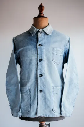 [~ 50's] French vintage Blue Moleskin Work Veste Taille.48 Le Mont St. Michel
