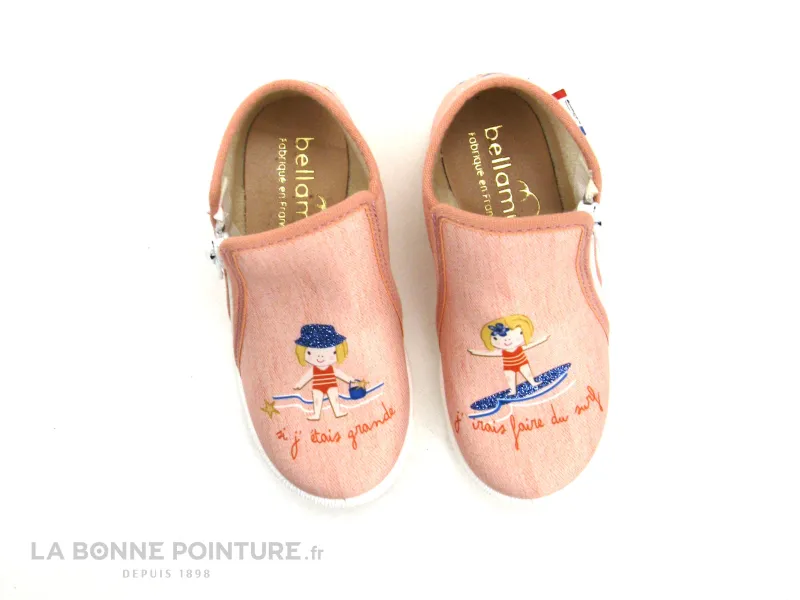 Achat chaussures Bellamy Bébé Chausson Toile, vente Bellamy NANA Surfeuse orange - Chausson fille avec zip