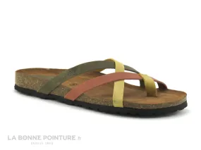 Achat chaussures Inter-bios Femme Entre-doigts, vente Inter Bios 7113 Teja Kaki Mostaza - Tong Femme brides croisees