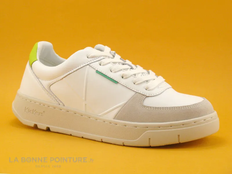 Achat chaussures Kickers Junior Basket ville, vente Kickers KICK ALLOW Blanc Jaune Fluo - 894780-70 - Basket basse