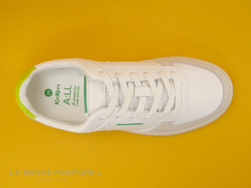 Achat chaussures Kickers Junior Basket ville, vente Kickers KICK ALLOW Blanc Jaune Fluo - 894780-70 - Basket basse