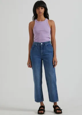 Afends Womens Shelby - Hemp Denim Wide Leg Jeans - Authentic Blue