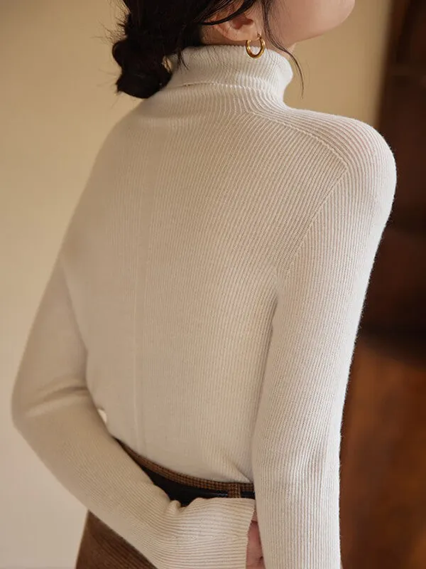Airchics pull unicolore coton col montant manches longues femme casual mode