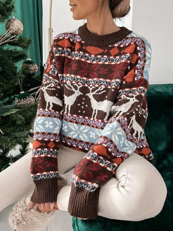Airchics pull wapiti col rond manches longues femme casual mode ample Noël