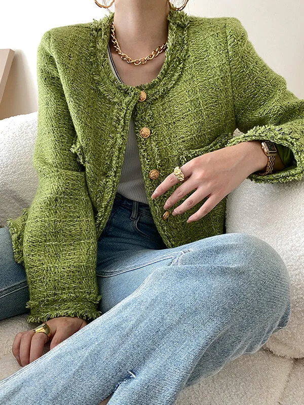 Airchics veste courte en tweed boutonnage avec poches col rond femme mode