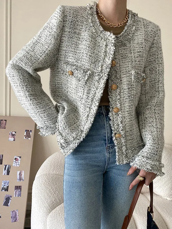 Airchics veste courte en tweed boutonnage avec poches col rond femme mode