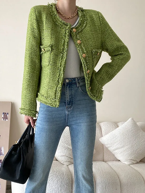 Airchics veste courte en tweed boutonnage avec poches col rond femme mode