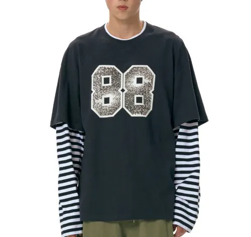 AMES-WORLDWIDE  |Crew Neck Stripes Unisex Street Style Long Sleeves Cotton