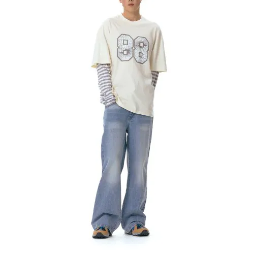 AMES-WORLDWIDE  |Crew Neck Stripes Unisex Street Style Long Sleeves Cotton