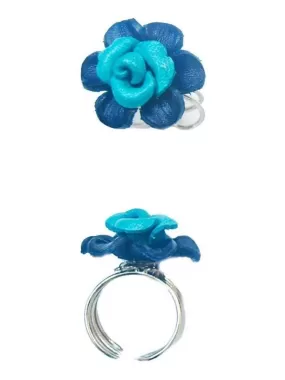 Bague FLEUR forme rose en CUIR, Bijoucolor - Bleu