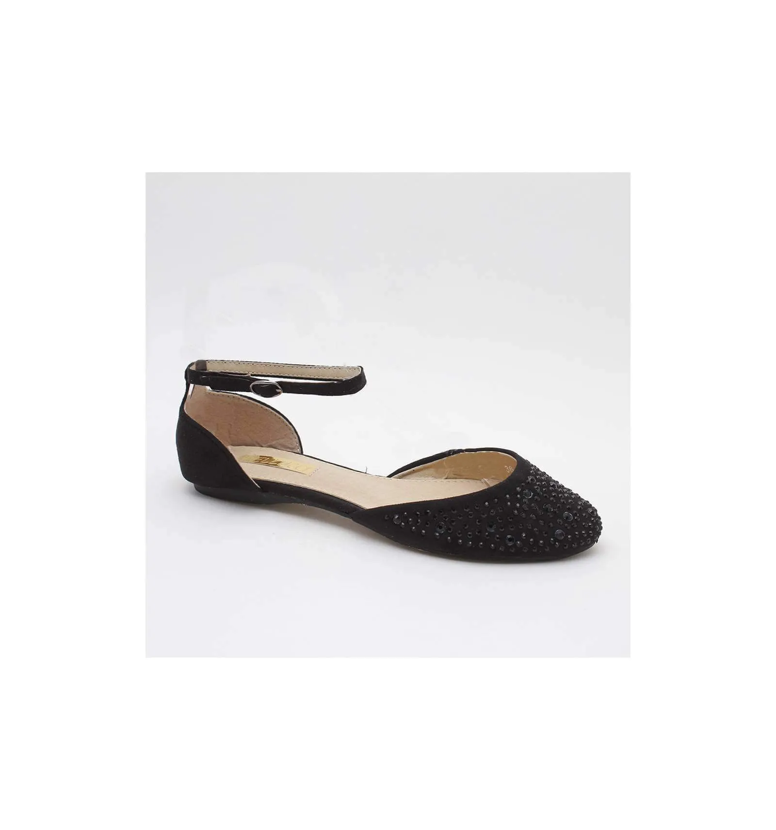 Ballerine femme en suédine avec strass et bride noire BRIGITTE