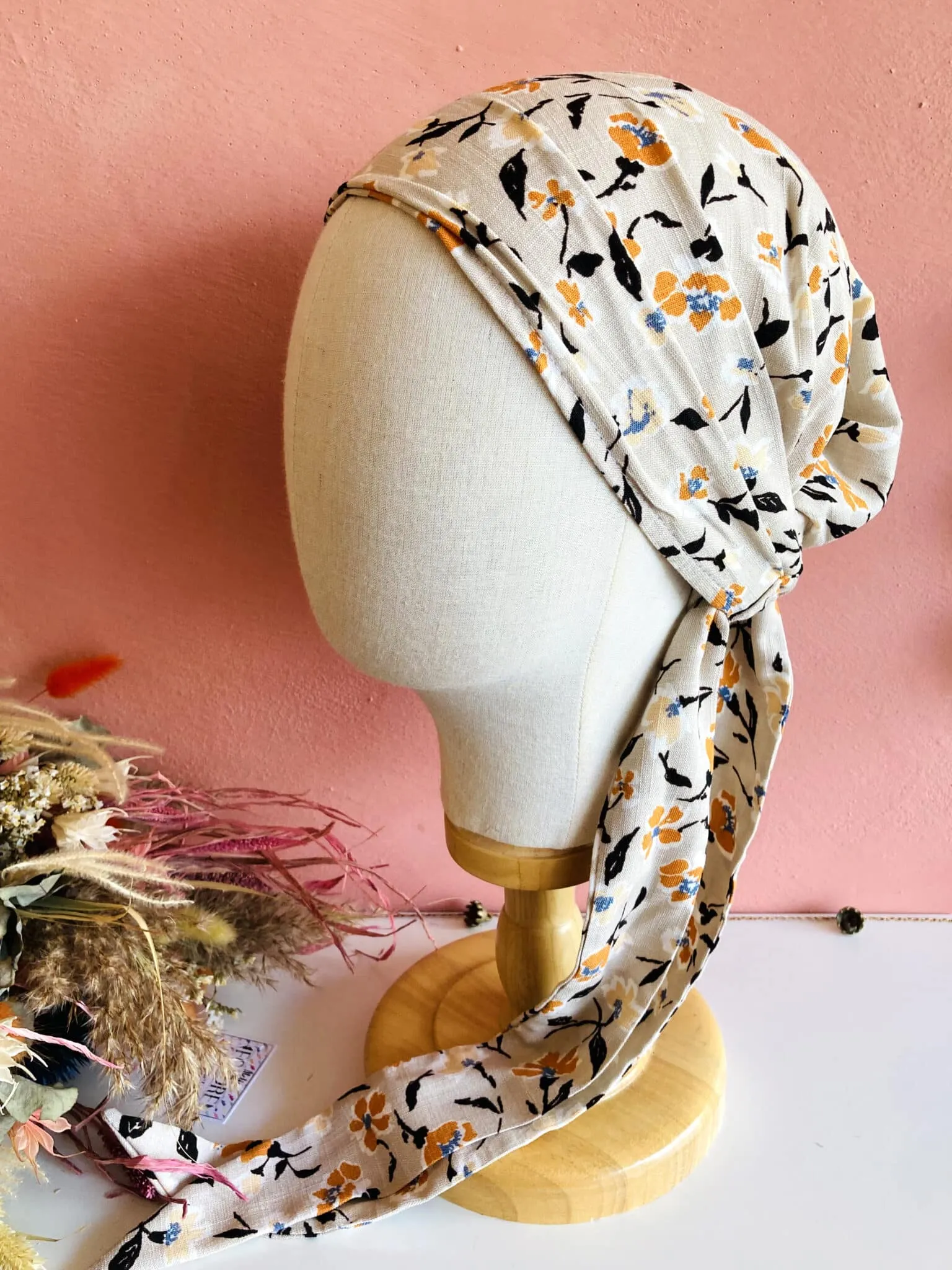 Bandeau chimiothérapie Oeko-tex en lin Liberty sable
