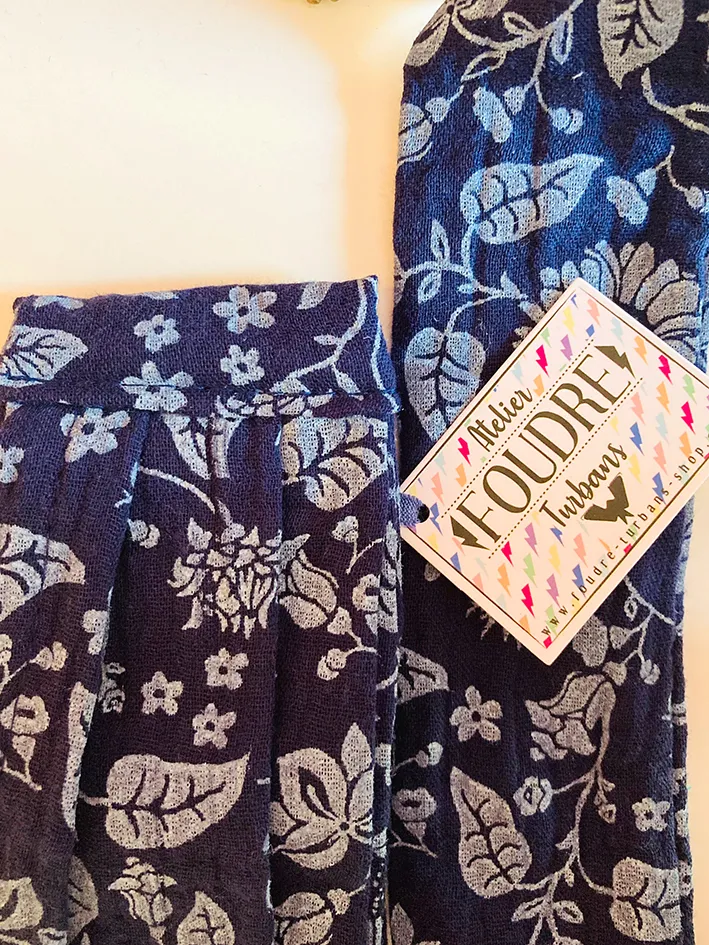 Bandeau chimiothérapie à fleurs bleu style japonais Sumi