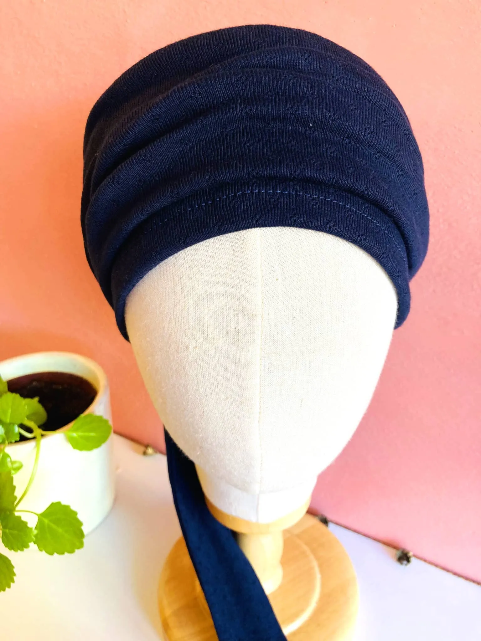 Bandeau pour chimio et pelade Oeko-tex Pointelle bleu marine
