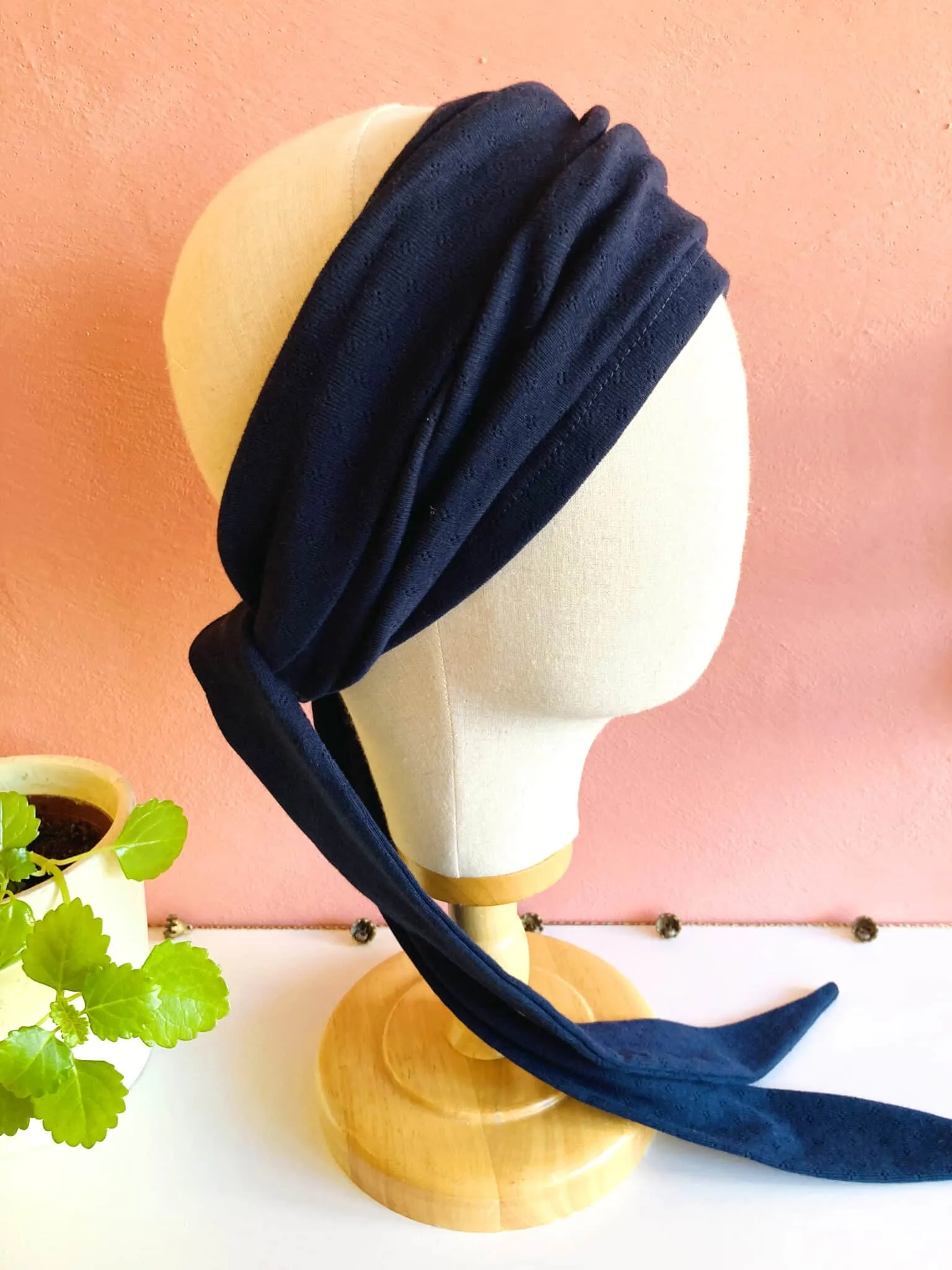Bandeau pour chimio et pelade Oeko-tex Pointelle bleu marine