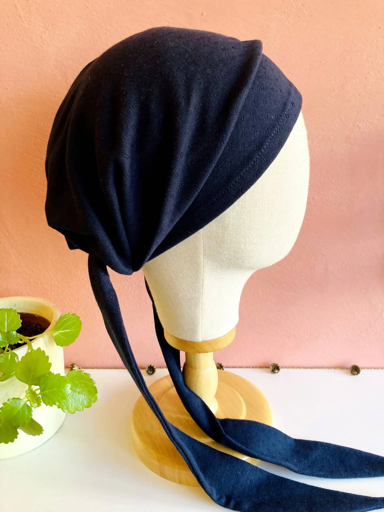 Bandeau pour chimio et pelade Oeko-tex Pointelle bleu marine