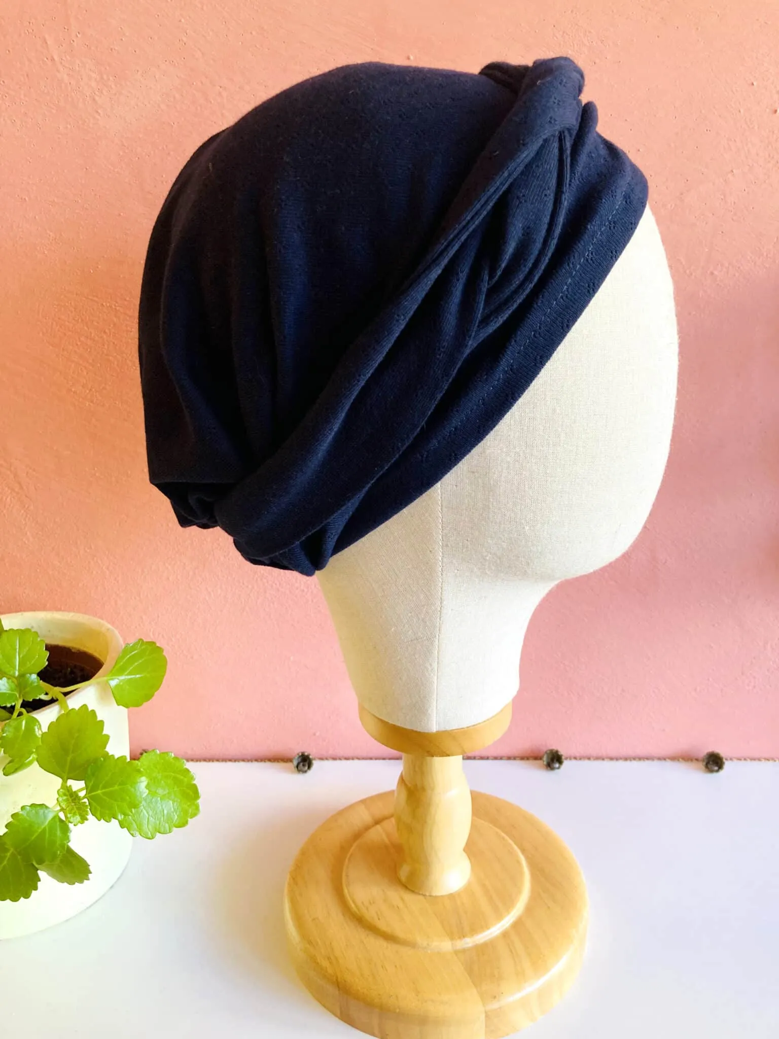 Bandeau pour chimio et pelade Oeko-tex Pointelle bleu marine