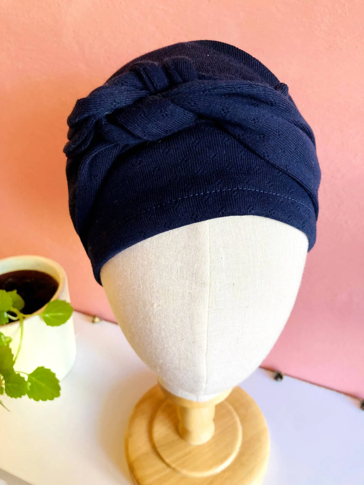 Bandeau pour chimio et pelade Oeko-tex Pointelle bleu marine