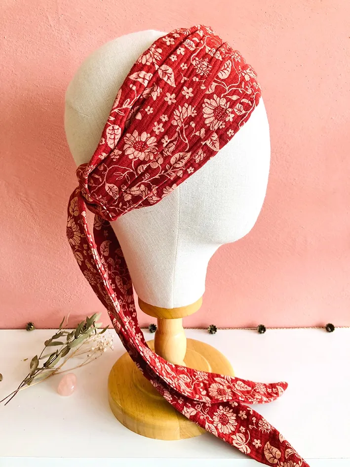Bandeau à cheveux pour pelade japonais à fleurs rouge Sumi