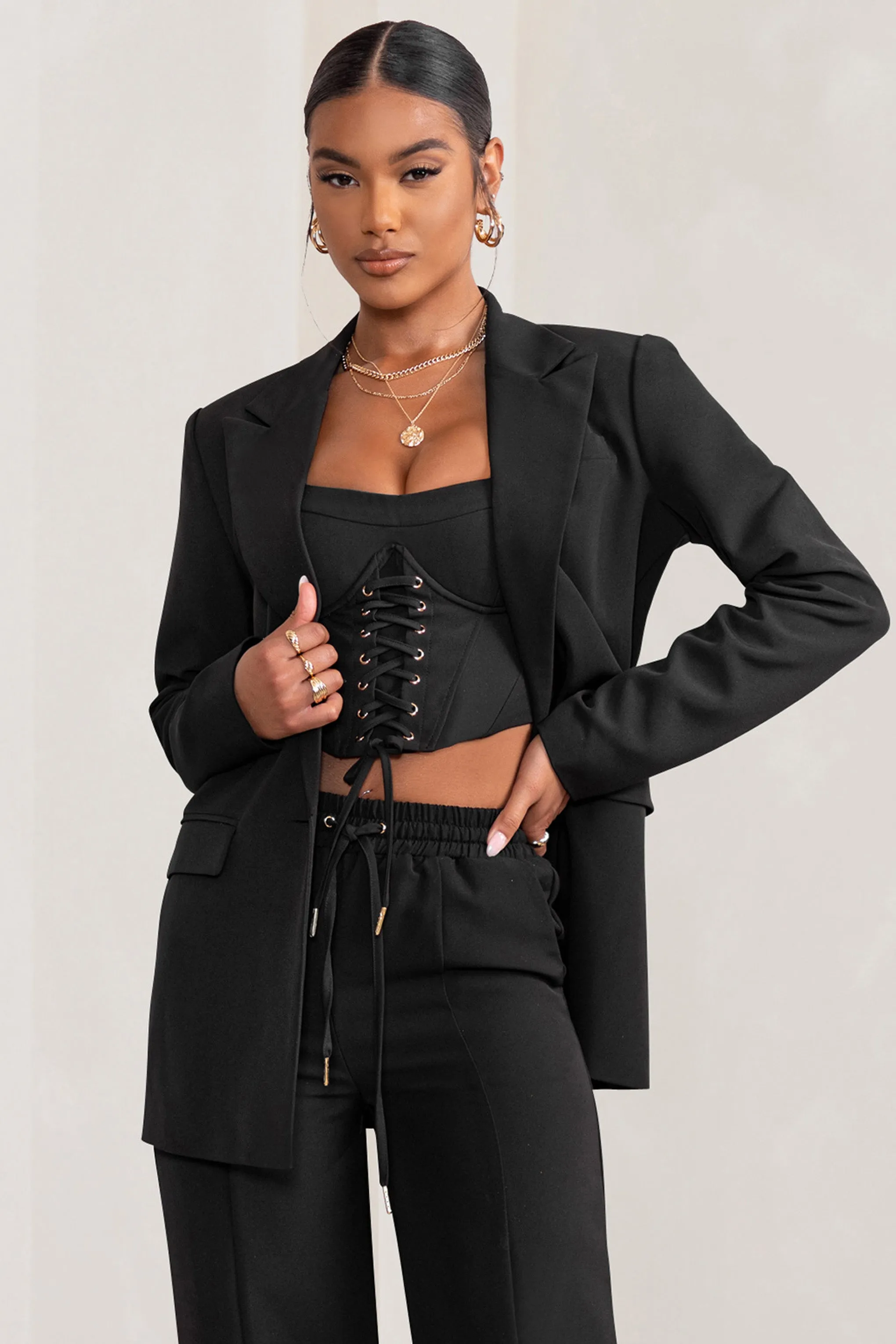 Barbie Girl | Blazer overtaille noir à simple boutonnage
