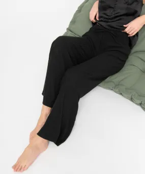 bas de pyjama femme large en maille cotelee extra douce noir bas de pyjama
