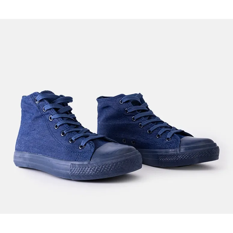 Baskets montantes en jean raphia bleu