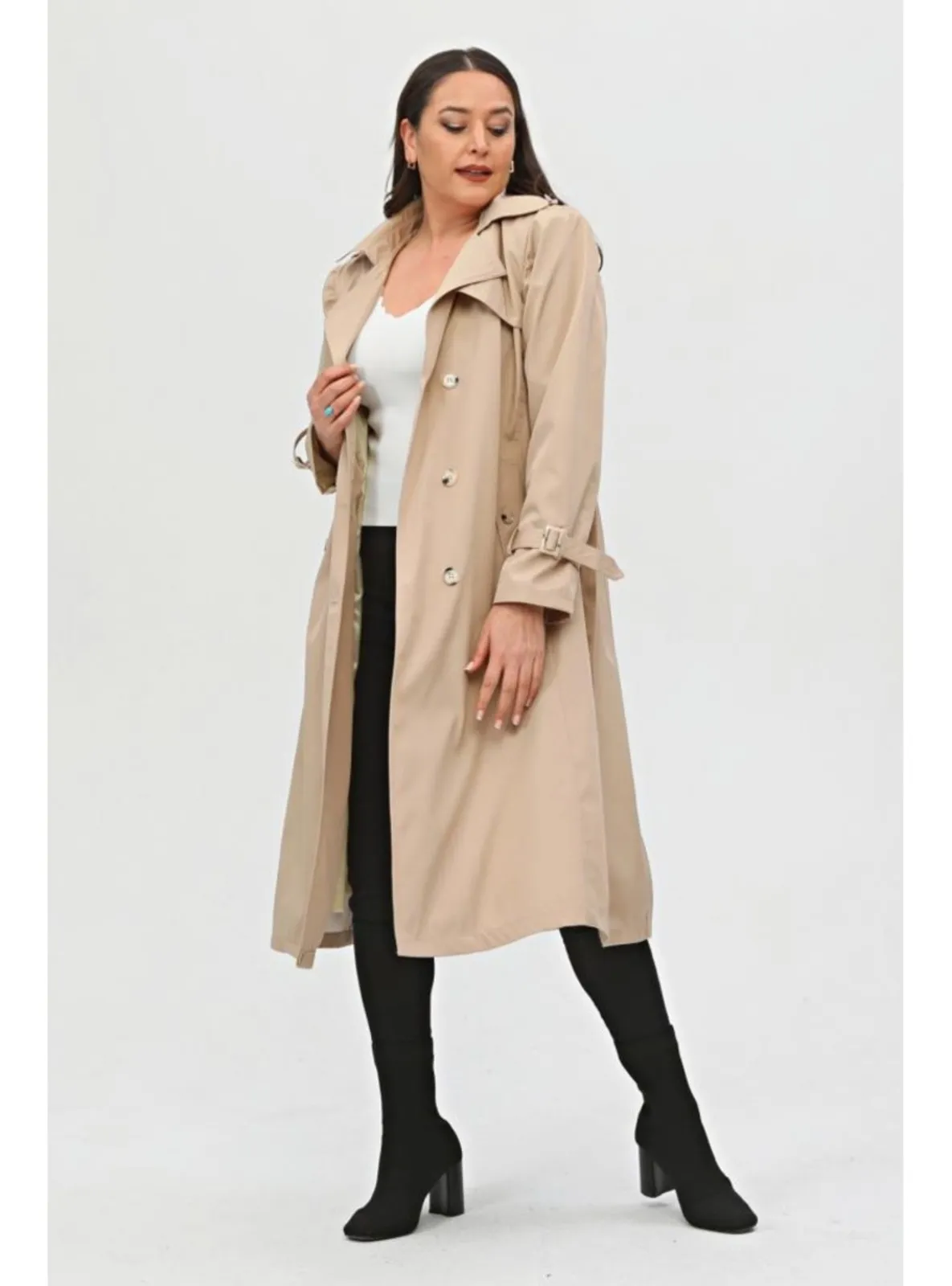 Beige - Plus Size Trench coat