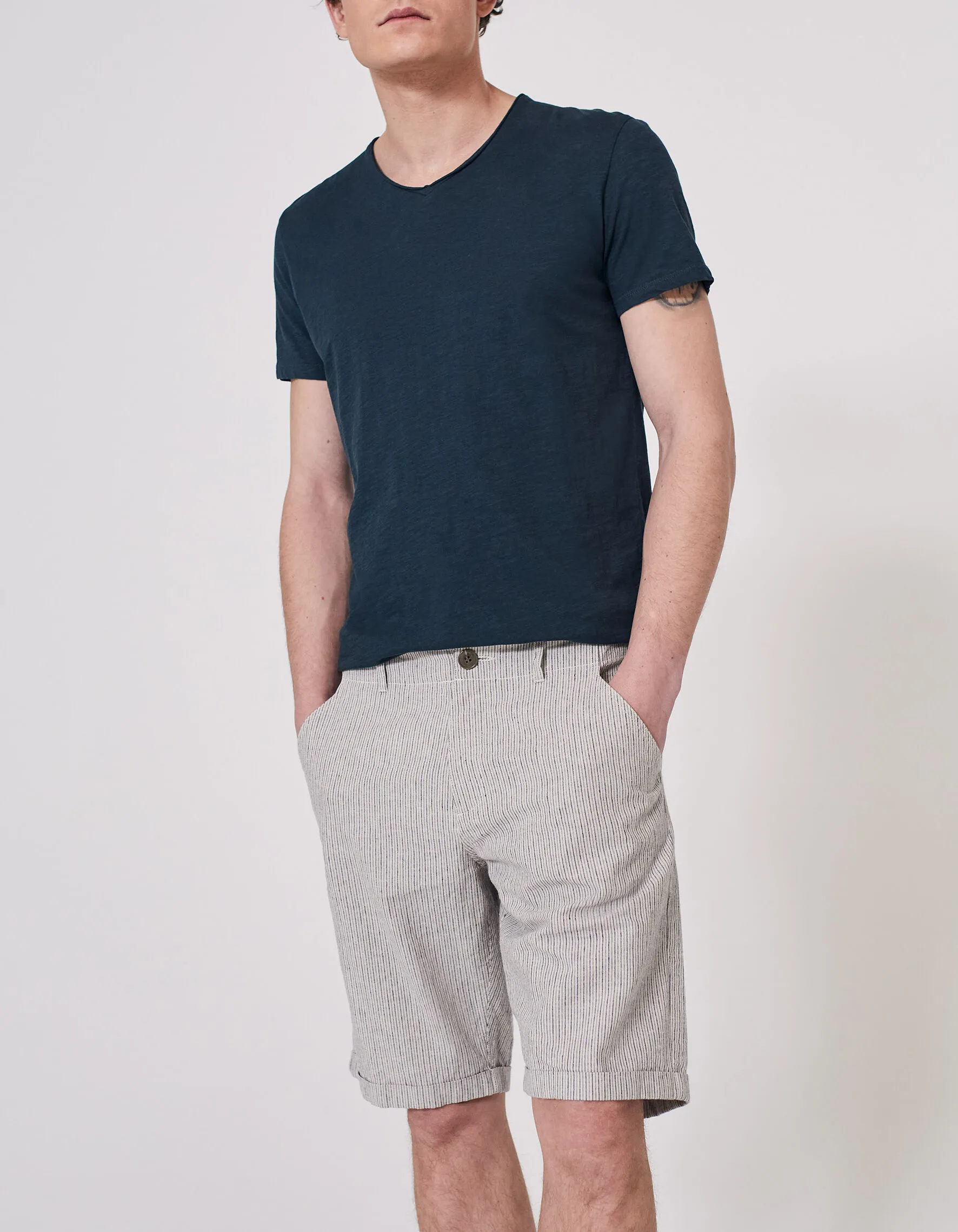 Bermuda SLIM aqua à rayures Homme