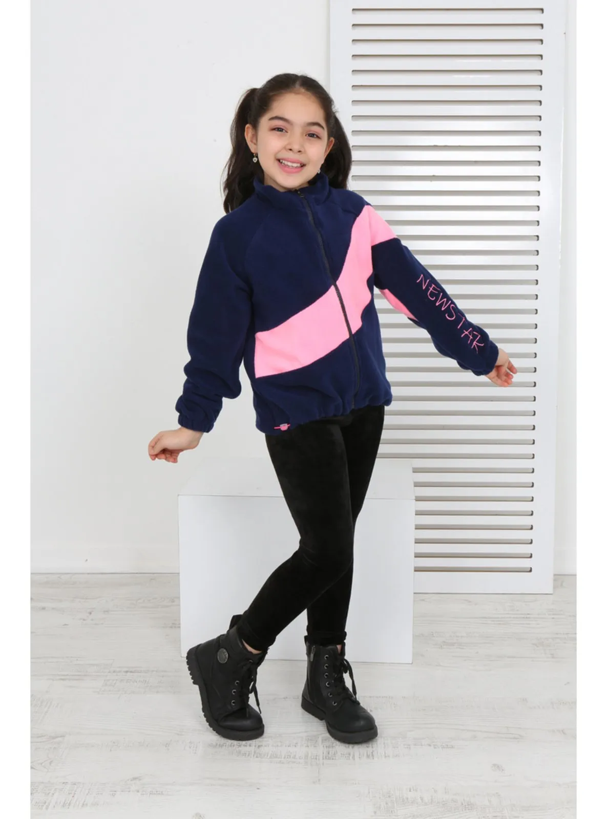 Black - Yellow - Pink - Lilac - Navy Blue - Girls` Cardigan/Vest