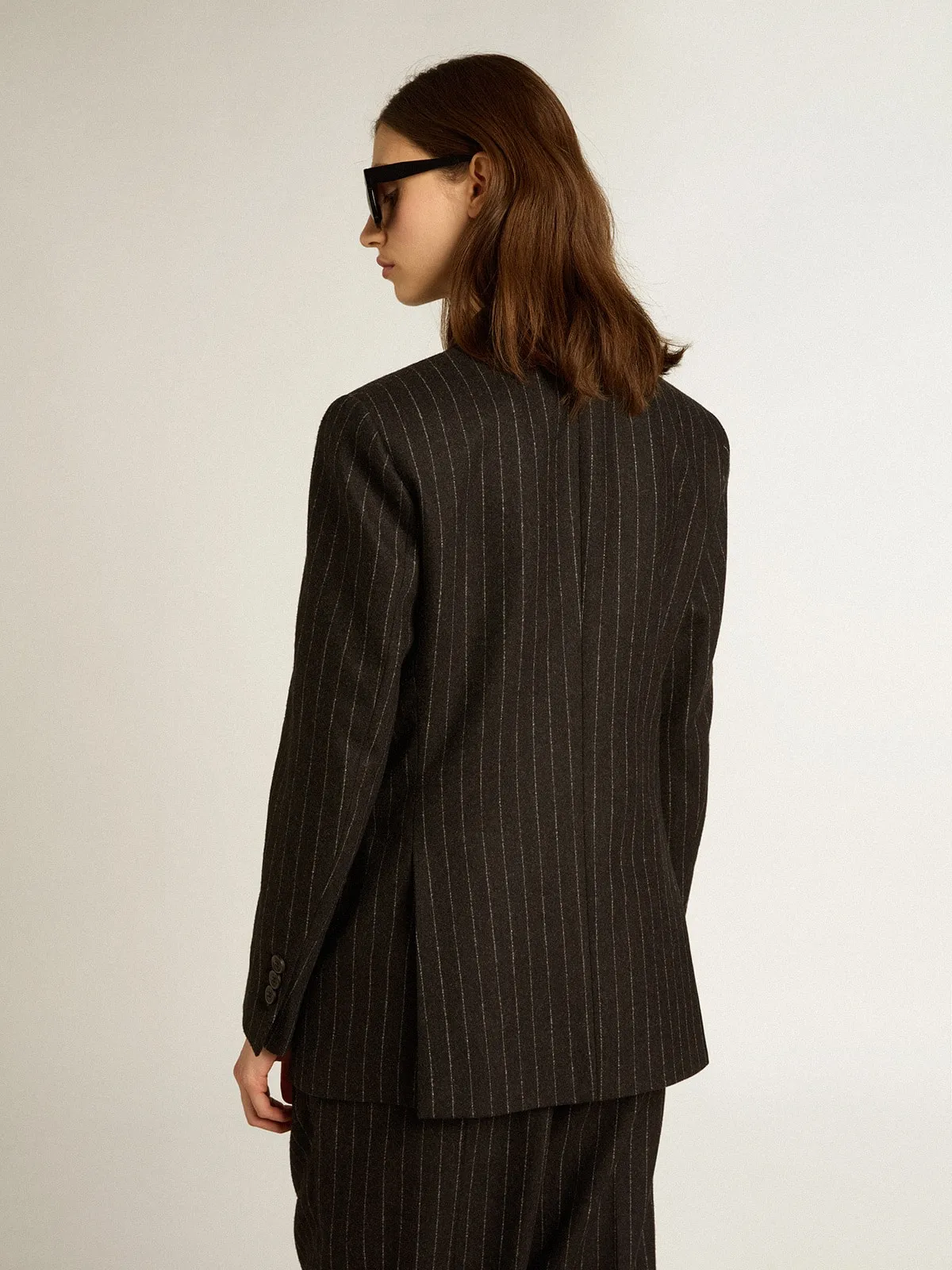 Blazer croisé femme en laine gris chiné | Golden Goose