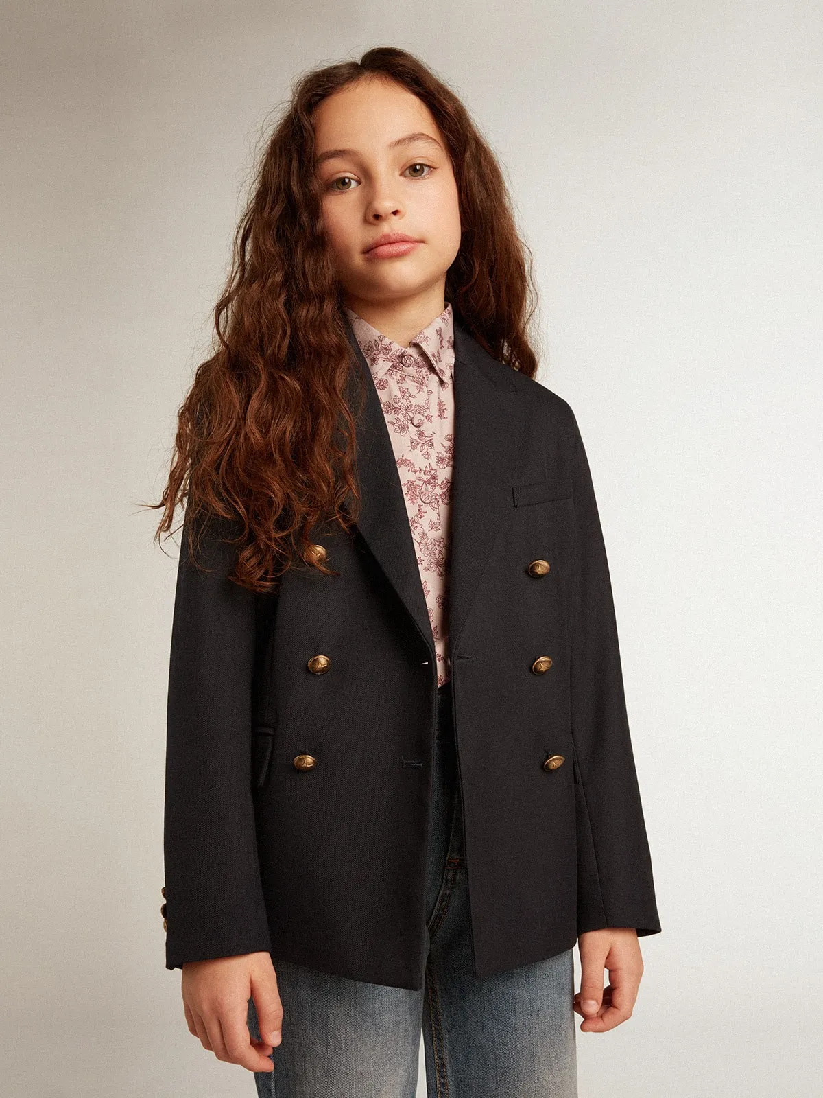 Blazer croisé pour garçon bleu foncé avec boutons | Golden Goose