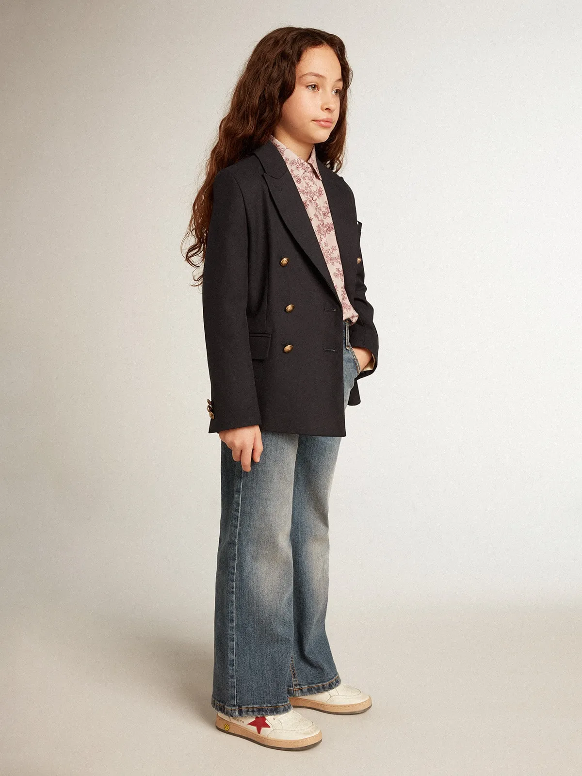 Blazer croisé pour garçon bleu foncé avec boutons | Golden Goose