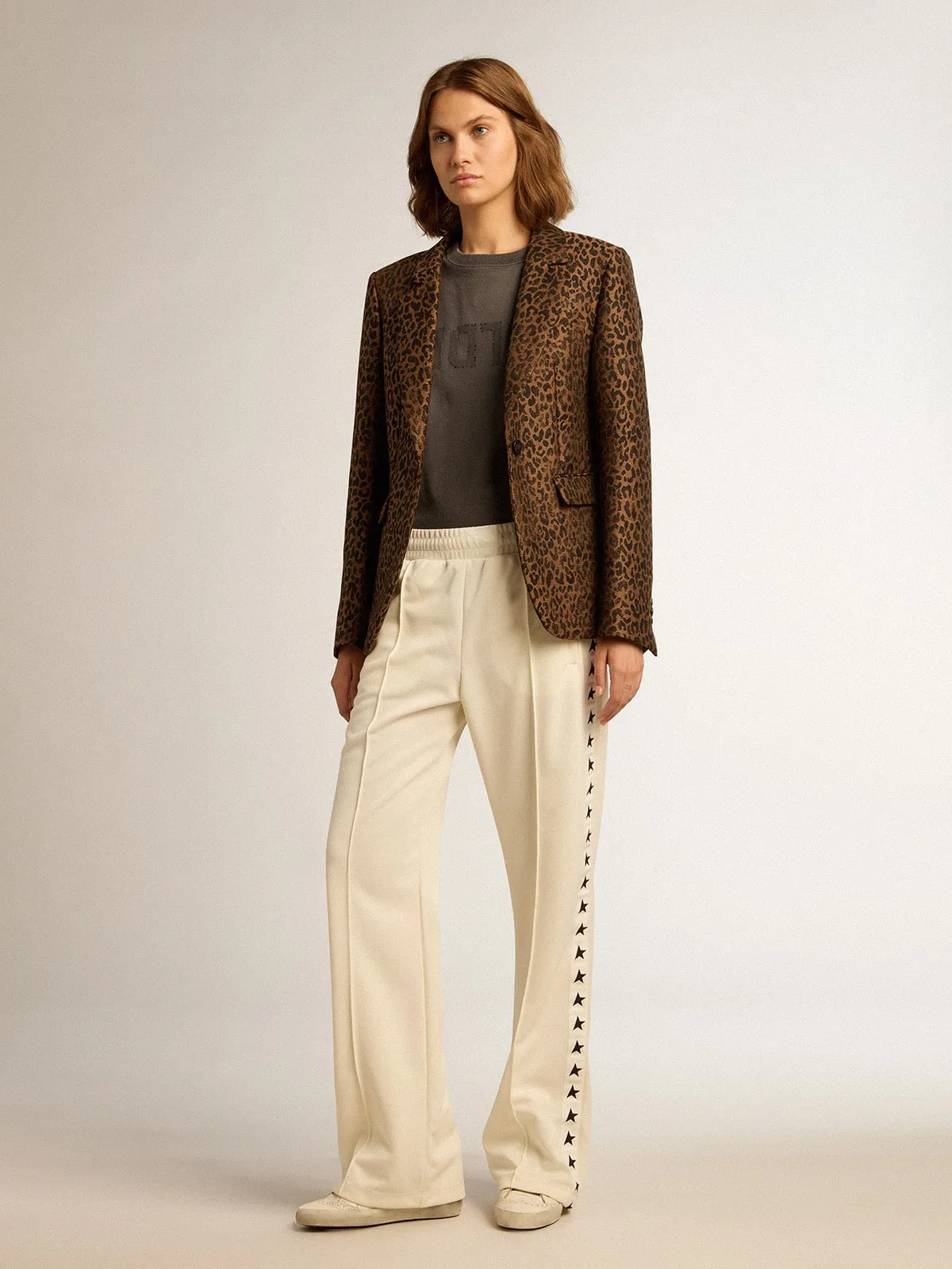 Blazer droit Golden Collection en laine avec motif animalier jacquard | Golden Goose