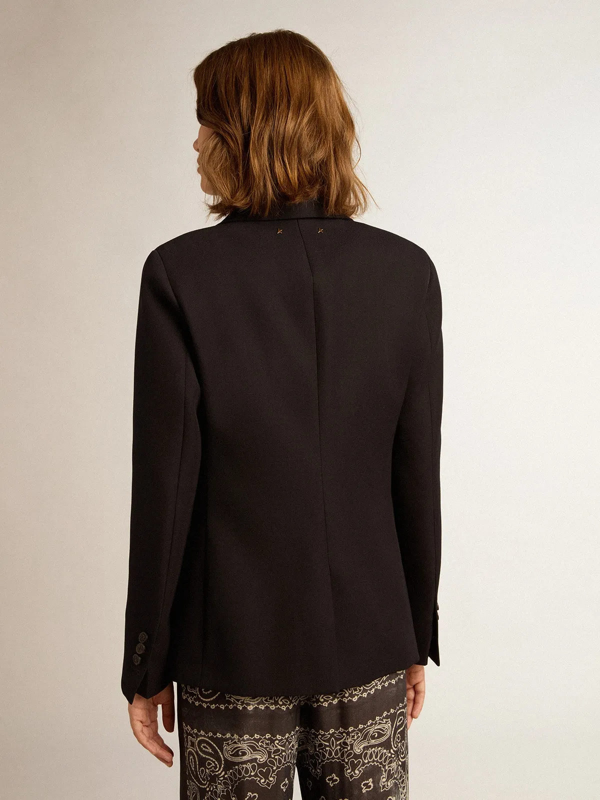 Blazer droit pour femme en gabardine de laine bleu foncé | Golden Goose