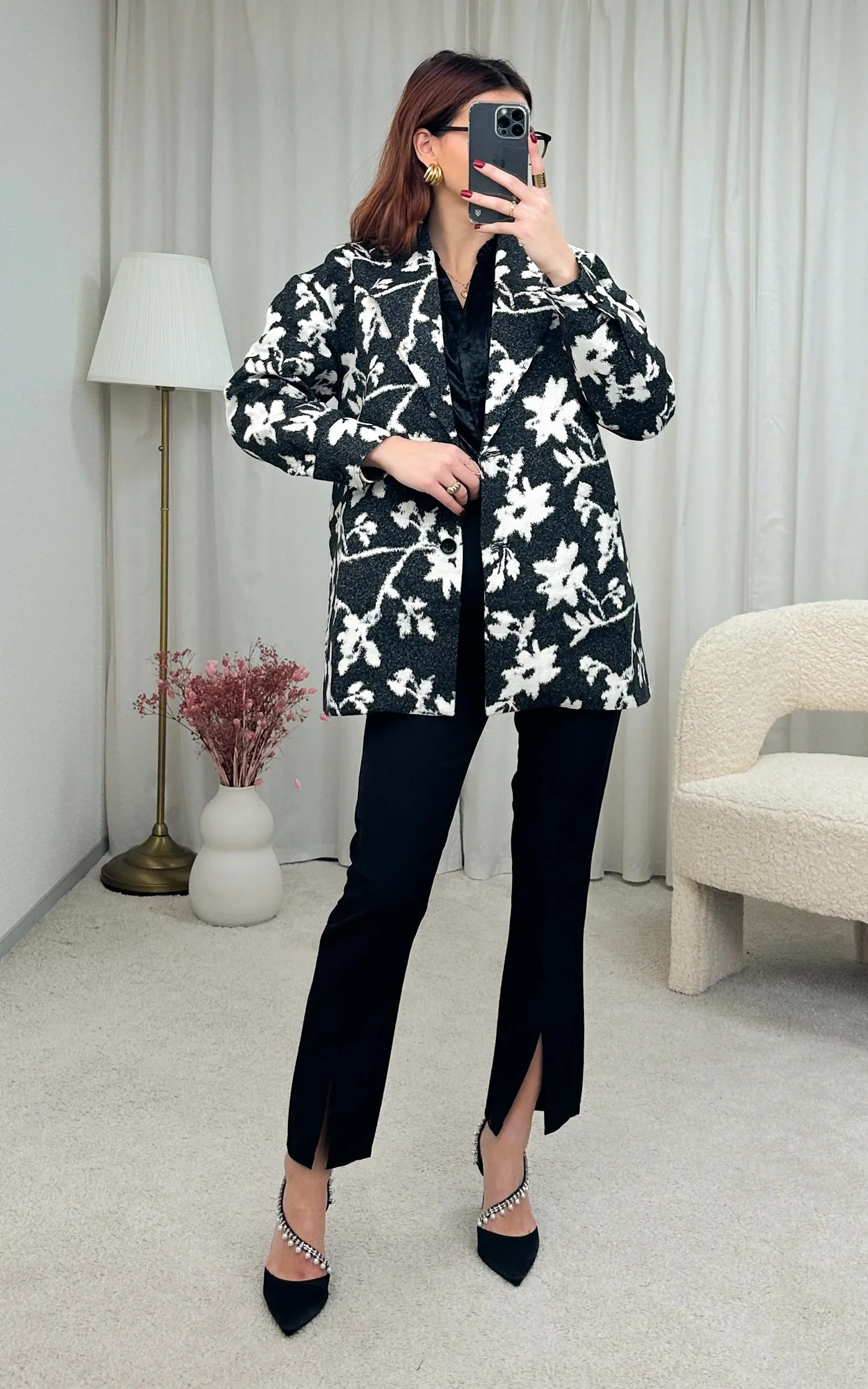 Blazer fleuri noir et blanc STONSA