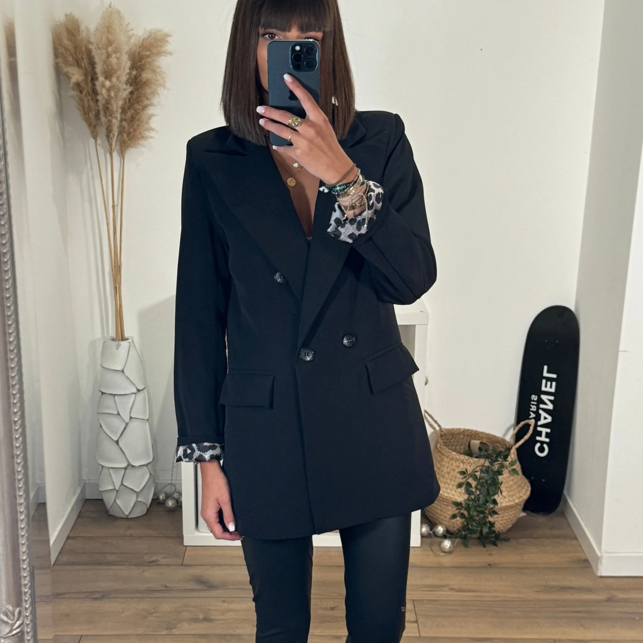BLAZER NOIR MANCHES LEOPARD NOE