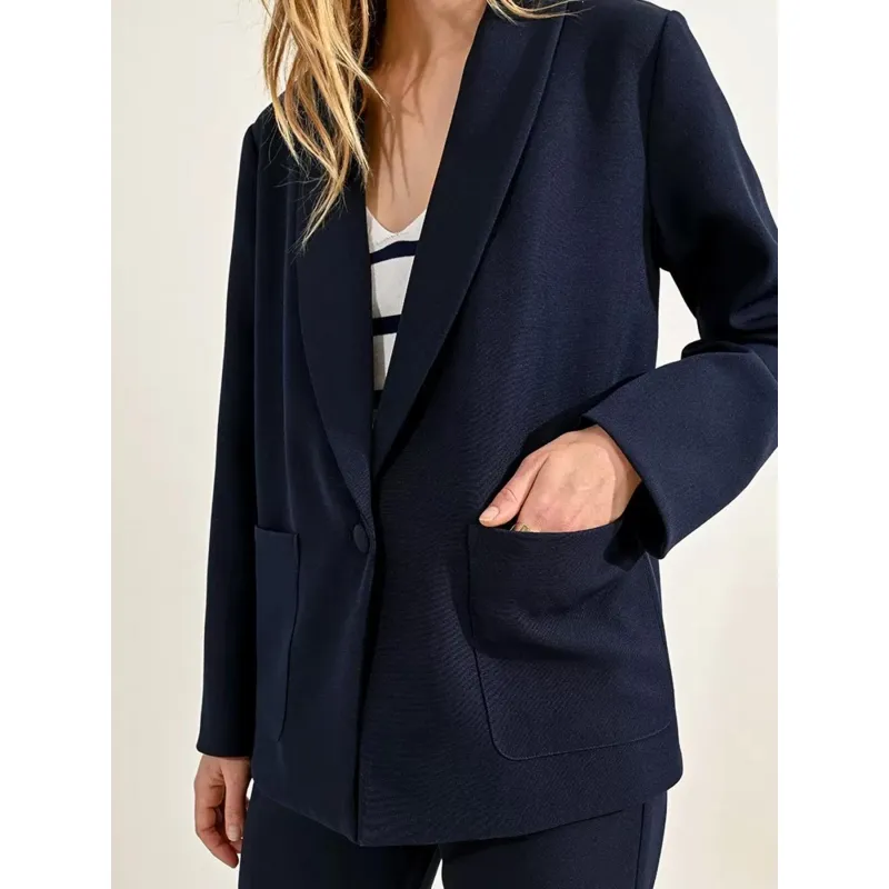 Blazer woven bleu marine femme - Molly Bracken | wimod
