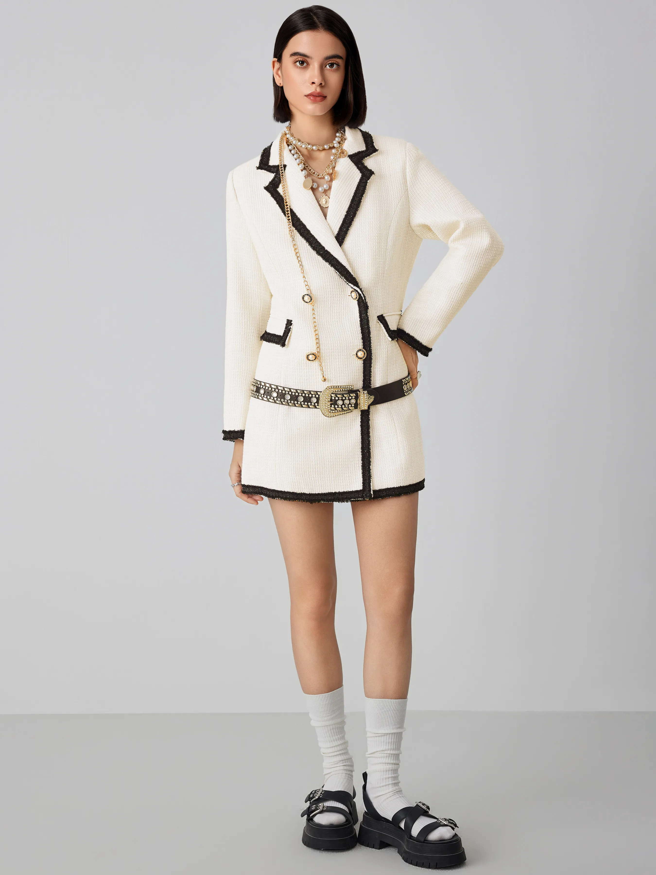  Blazer à Col en Tweed avec Poche