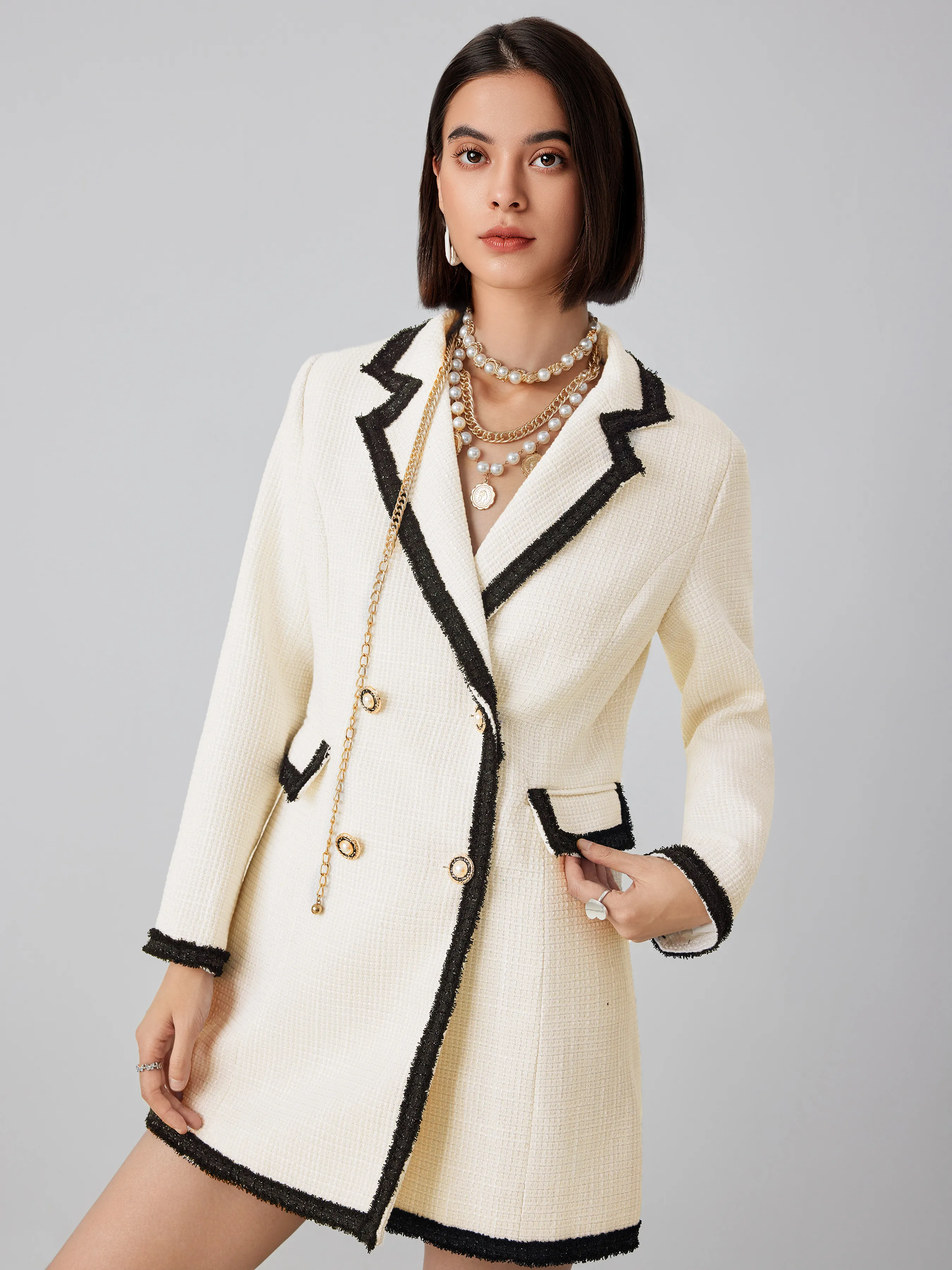  Blazer à Col en Tweed avec Poche