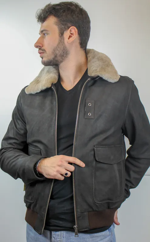 Blouson Aviateur Cuir vachette Marron foncé - Vêtements cuir adaptés à votre morphologie - Itinérance Cuir