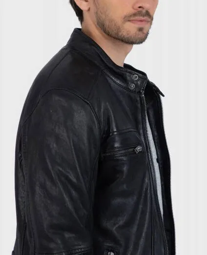 Blouson cuir capuche homme noir