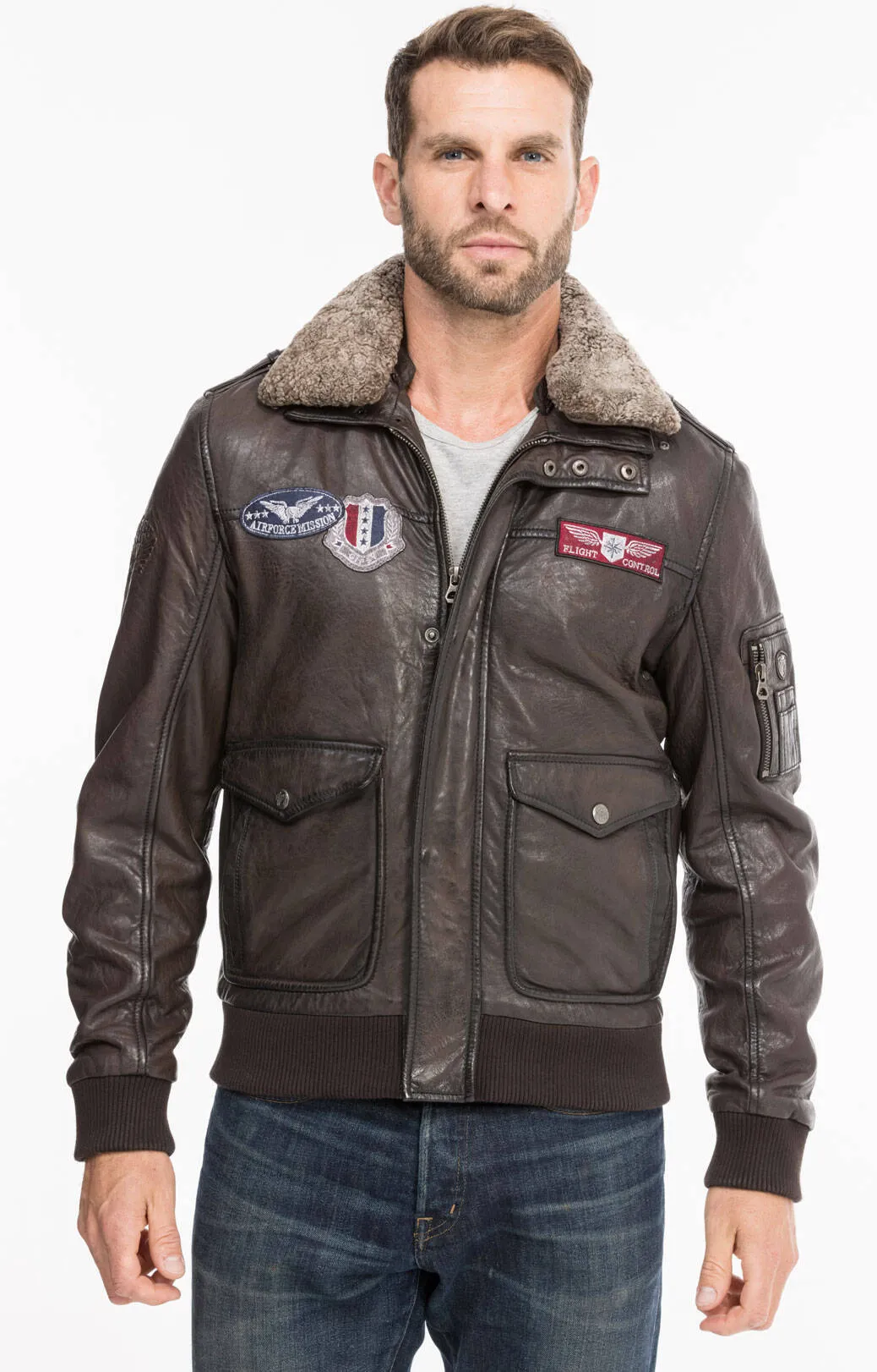 Blouson cuir homme marron fonce style aviateur