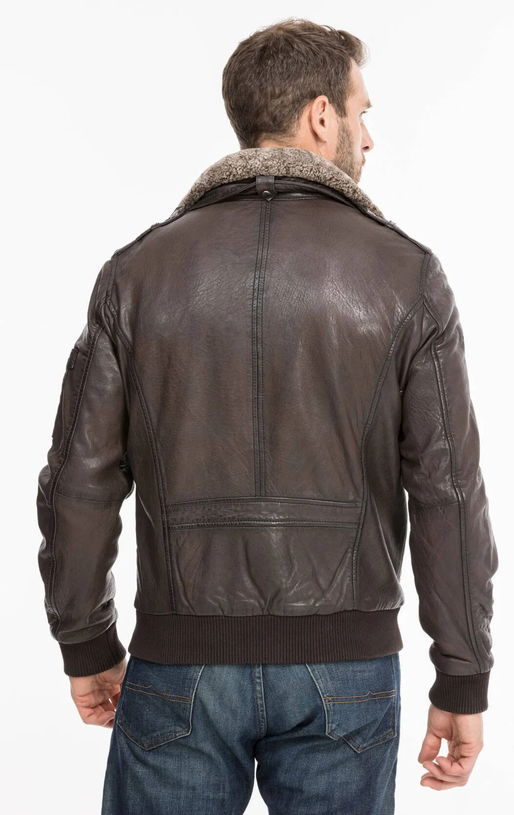 Blouson cuir homme marron fonce style aviateur