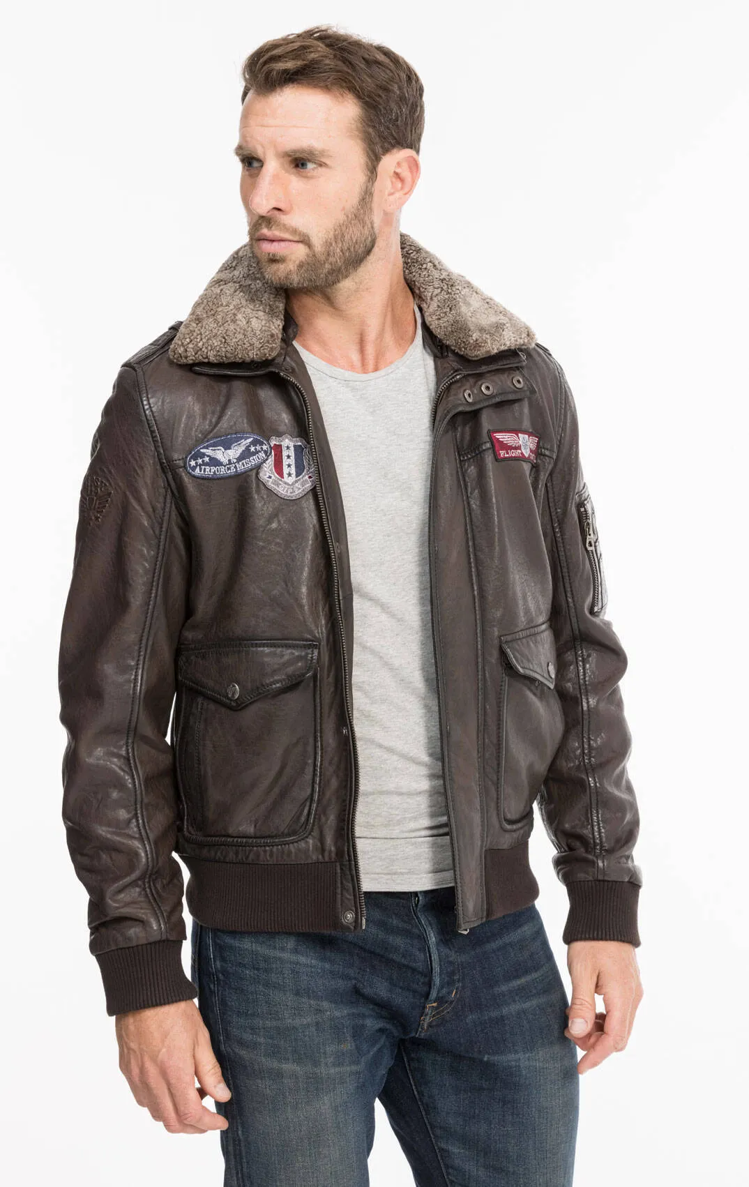 Blouson cuir homme marron fonce style aviateur