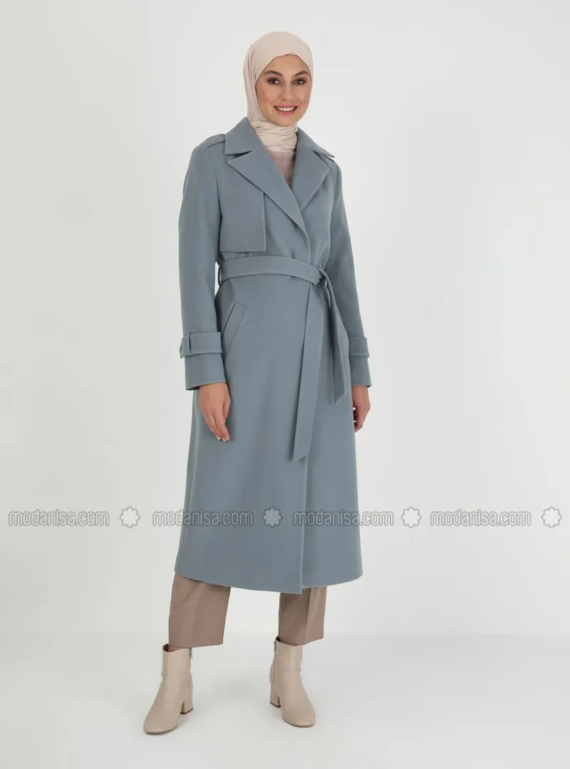 Blue Coat With Snap Fastened Detail