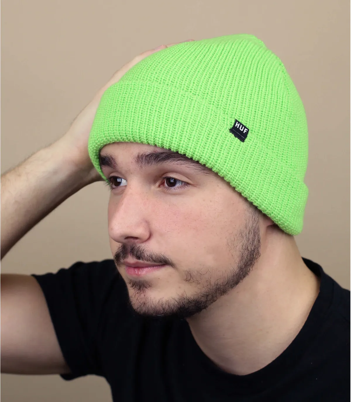 bonnet vert fluo - Usual Beanie green Huf : Headict