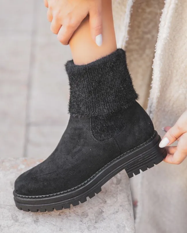 Bottines femme noires en suédine fourrées - Shannon
