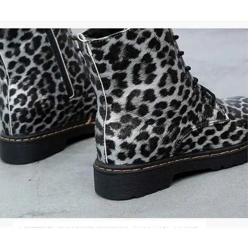 Bottines Imprimées Léopard Grises