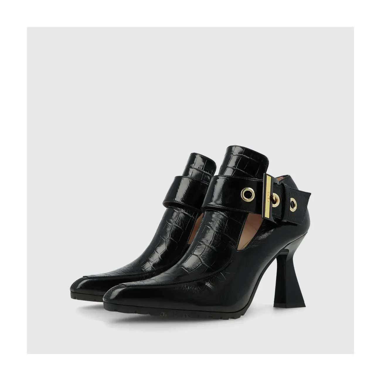 Bottines à talons femme en cuir avec imprimé animal noir | LODI Chaussures femme en ligne.