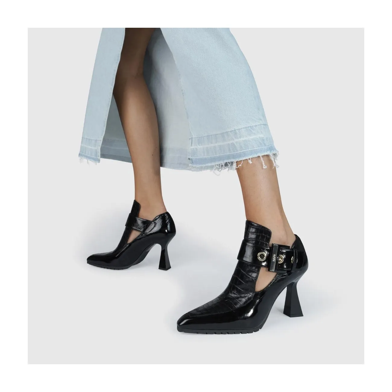 Bottines à talons femme en cuir avec imprimé animal noir | LODI Chaussures femme en ligne.